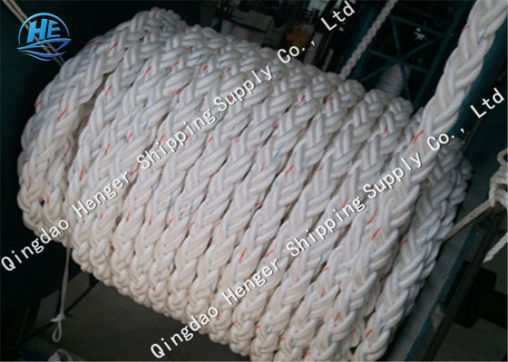 Kualitas Rolled Jalinan Nylon Rope MTR White 8 Strand Mooring Rope Kekuatan Tinggi Untuk Kapal pabrik